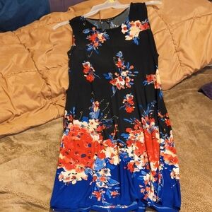 Floral Sleeveless Dress - Black and Red